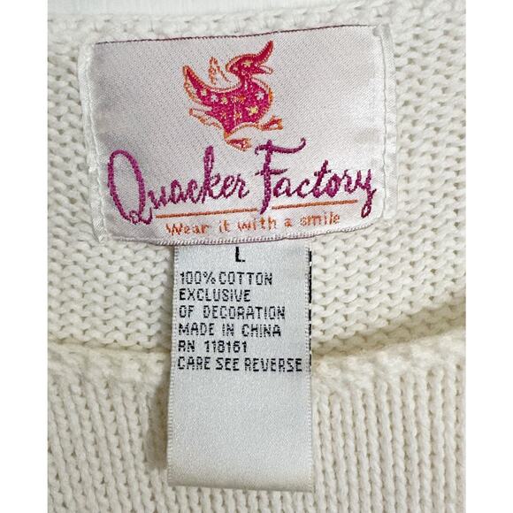 Quacker Factory Sweater Womens Large White Pink Large Flower Sequined Spring - Picture 3 of 4